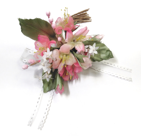 【送料無料】桜の親子コサージュ　卒業式　入学式　結婚式　アートフラワー　布花　染花　造花 5枚目の画像