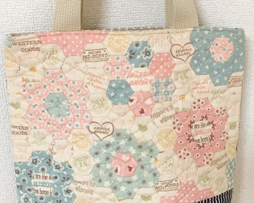 パッチワークキルト☆ヘキサゴンのミニトート トートバッグ あぴぃ