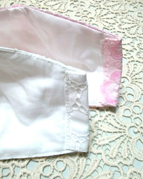 15【送料無料】2枚セット 立体マスク ピンク系レース 　綿サークルレース(白) 4枚目の画像