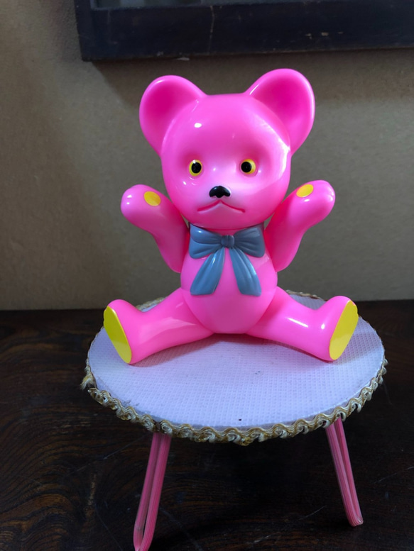 可愛いソフビ ピンククマちゃんのソフビ人形 昭和レトロ 国産品 可愛いソフビ ピンククマちゃんのソフビ人形 昭和レトロ 国産品