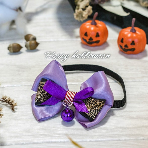 ハロウィンリボンの首輪 伸縮ゴム 鈴付 Lサイズ リード・首輪