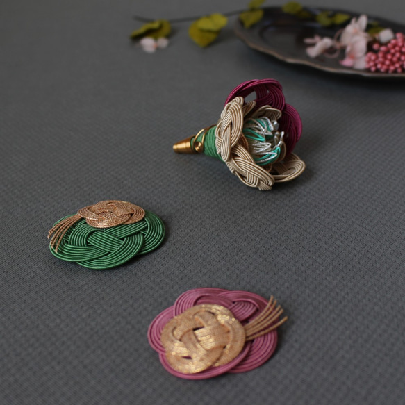 水引髪飾り レトロ〈ベルベットフラワー〉U ピンワイヤー仕上げ