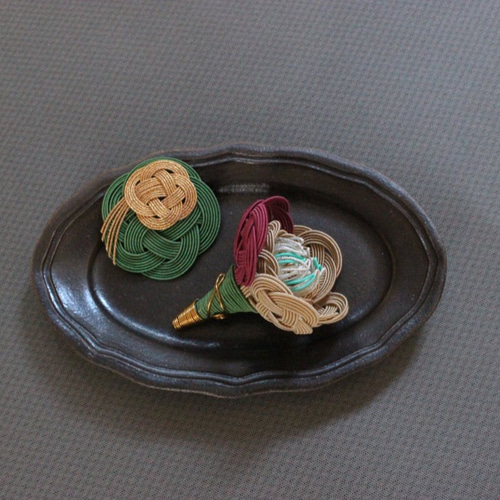 水引髪飾り レトロ〈ベルベットフラワー〉U ピンワイヤー仕上げ