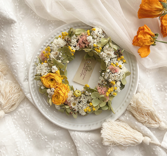 ラナンキュラスの春色ほっこりリース＊ドライフラワー リース acorire  