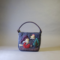 【槑の手作りバッグ】革縄一重雪だるま手縫いパッチワークバッグ~ Patchwork bag. Hand-sewn bag. Ha 1枚目の画像