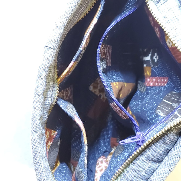 【槑の手作りバッグ】革縄一重雪だるま手縫いパッチワークバッグ~ Patchwork bag. Hand-sewn bag. Ha 6枚目の画像