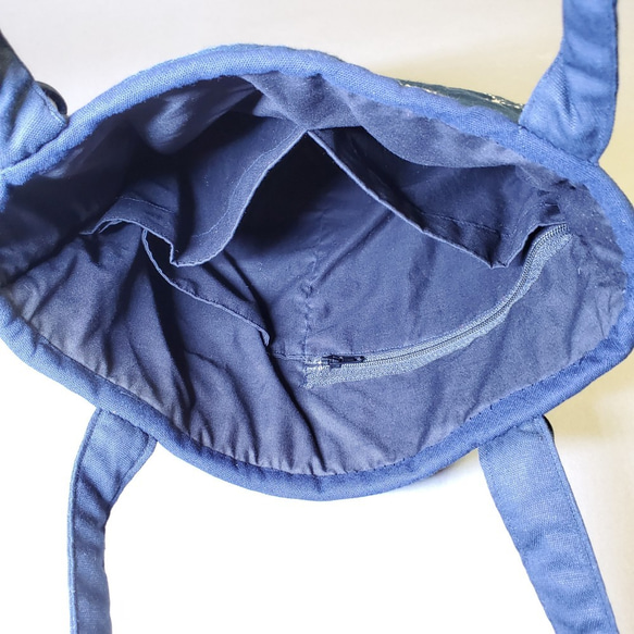 [槑的手作包] 藏青色刺子繡龜甲圖文肩背包~ 手縫包.手提包.肩背包 第3張的照片