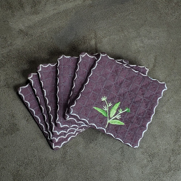 槑の手作り】和布刺し子刺繍手作り布コースター_Xiaocao