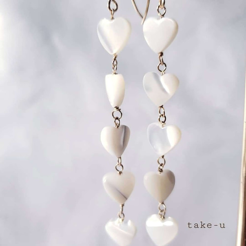 14kgf】Heart shell ロングピアス／イヤリング ハートシェル