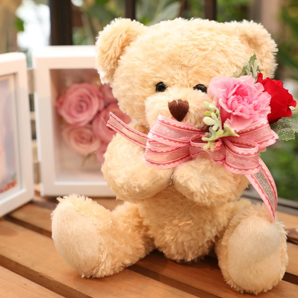 プリザーブドフラワー アレンジ テディベアブーケ プリザーブド