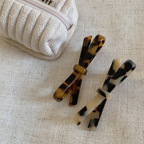 キャメルべっ甲のみ べっ甲リボンヘアピン ヘアクリップ