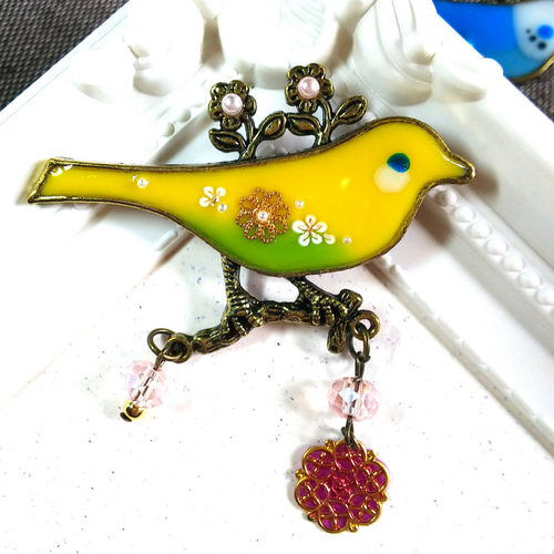 NO 396 レジン　ヘアゴム　ブローチ　ハンドメイド　鳥 レジン 猫 鳥 ヘアゴム ブローチ ポニーフック No.16