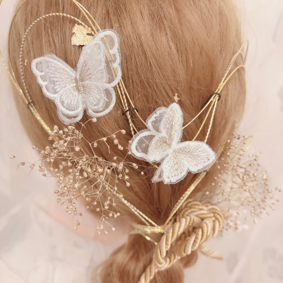 金箔ヘア✨水引✨蝶々✨ヘッドドレス★ウエディング★結婚式★卒業式★ヘアアクセサリー★成人式 2枚目の画像