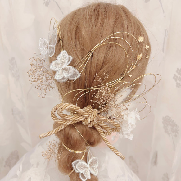 金箔ヘア✨水引✨蝶々✨ヘッドドレス★ウエディング★結婚式★卒業式★ヘアアクセサリー★成人式 5枚目の画像