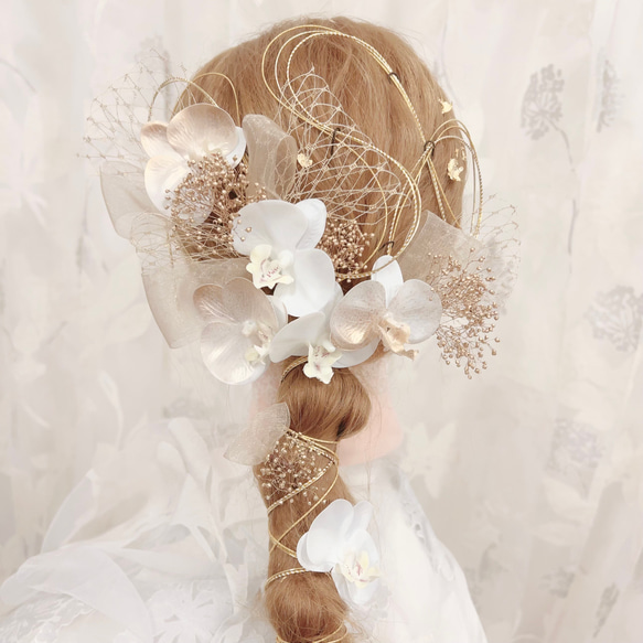 胡蝶蘭✨金箔ヘア✨水引✨ヘッドドレス★ウエディング★結婚式★卒業式★ヘアアクセサリー★成人式 1枚目の画像