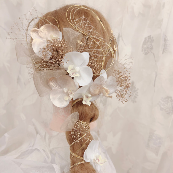 胡蝶蘭✨金箔ヘア✨水引✨ヘッドドレス★ウエディング★結婚式★卒業式★ヘアアクセサリー★成人式 4枚目の画像