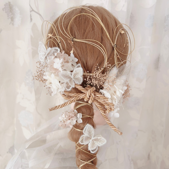 胡蝶蘭✨金箔ヘア✨水引✨ヘッドドレス★ウエディング★結婚式★卒業式★ヘアアクセサリー★成人式 8枚目の画像