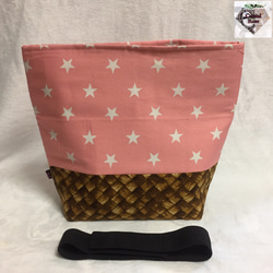 ラスト1‼️再販★ランチバッグ  保冷  保温    星×カゴ柄  ピンク 2枚目の画像