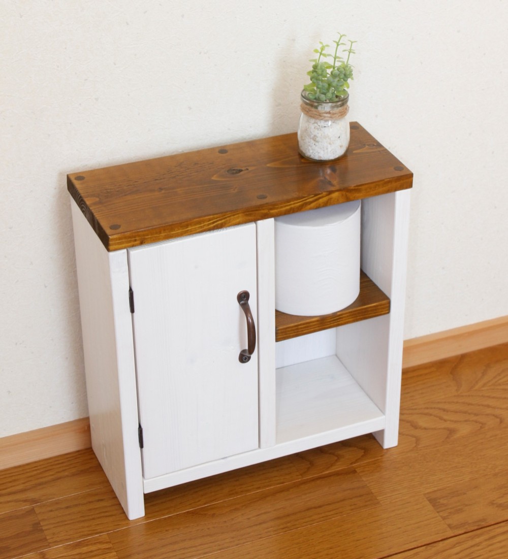 【送料無料】【Walnut×Snow white】奥行14センチ 扉と裏板つきコンパクトトイレ収納
