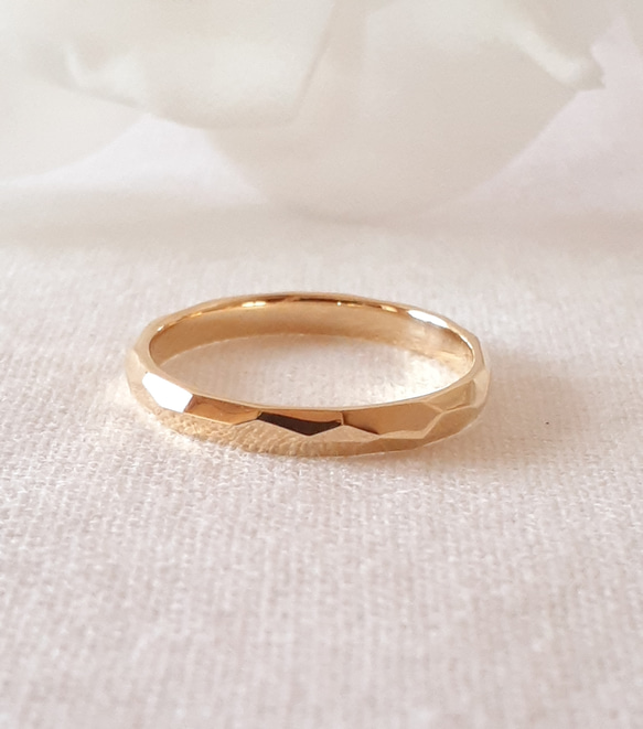 文字入れ可能】キラキラK18リング.多面カットリング 指輪・リング K.﻿S