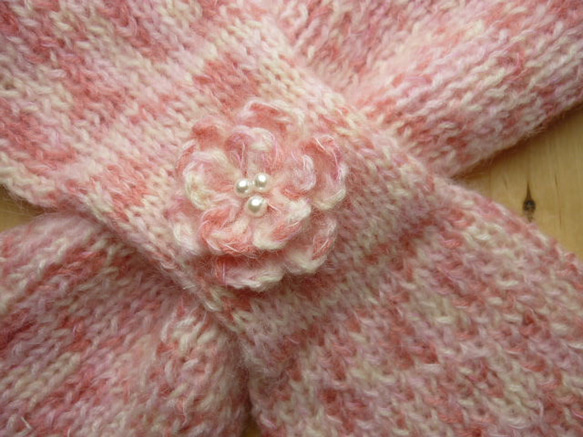 ば～ばの手編みのマフラー/ピンク 3枚目の画像