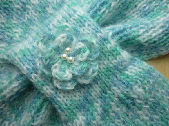 ば～ばの手編みのマフラー/ブルー 3枚目の画像