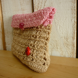 ば～ばの手編みのポーチ/ピンク 4枚目の画像