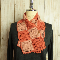 ば～ばの手編みのモチーフマフラー/オレンジ系 マフラー sesse-baba