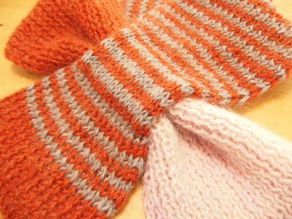 ば～ばの手編みのマフラー/しましまオレンジ 3枚目の画像
