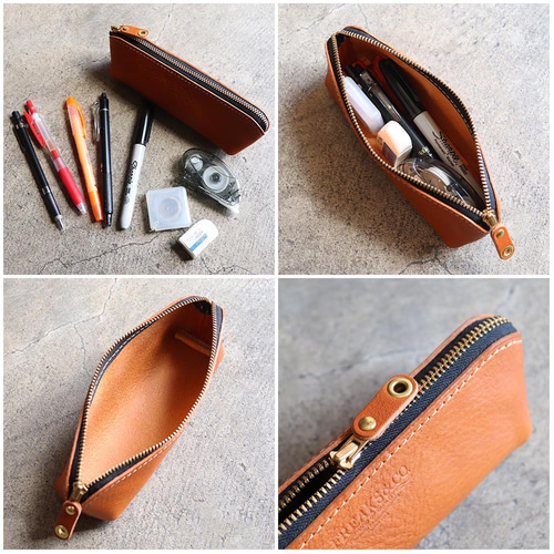 送料無料【三角マチ】本革ペンケース／栃木レザー4色展開 ペンケース