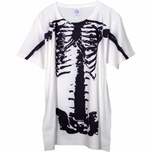 骸骨がデッカくすごいTシャツ 片面プリント【ホワイト】ユニセックス　クルーネックTシャツ 2枚目の画像
