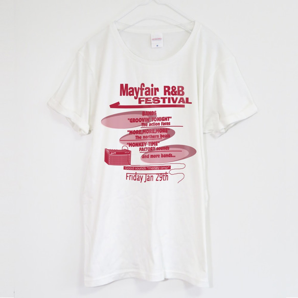 60sロックのイベントフライヤー系Tシャツ【ホワイト】 ユニセックス 半袖クルーネックTシャツ 2枚目の画像