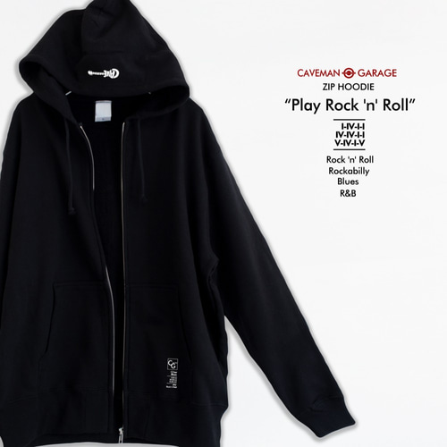 大人なロックンロール・デザインのジップパーカー【ブラック