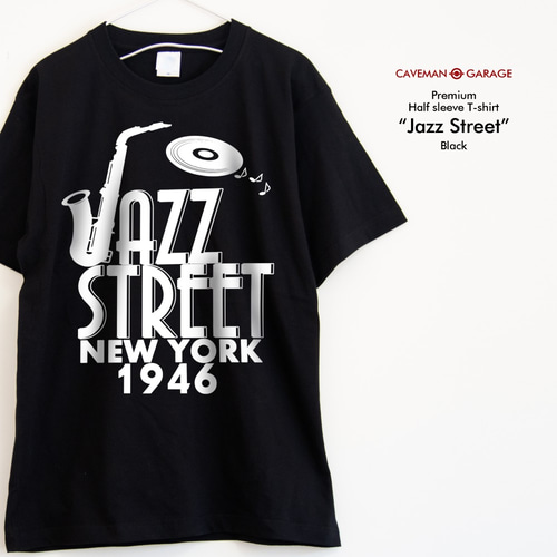 レトロな文字とサックスがいい感じのジャズTシャツ プレミアム仕様 