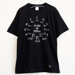 音楽理論系Ｔシャツ サークル・オブ・フィフス   プレミアム仕様【ブラック】やや厚め生地のハイグレード半袖クルーネック 2枚目の画像