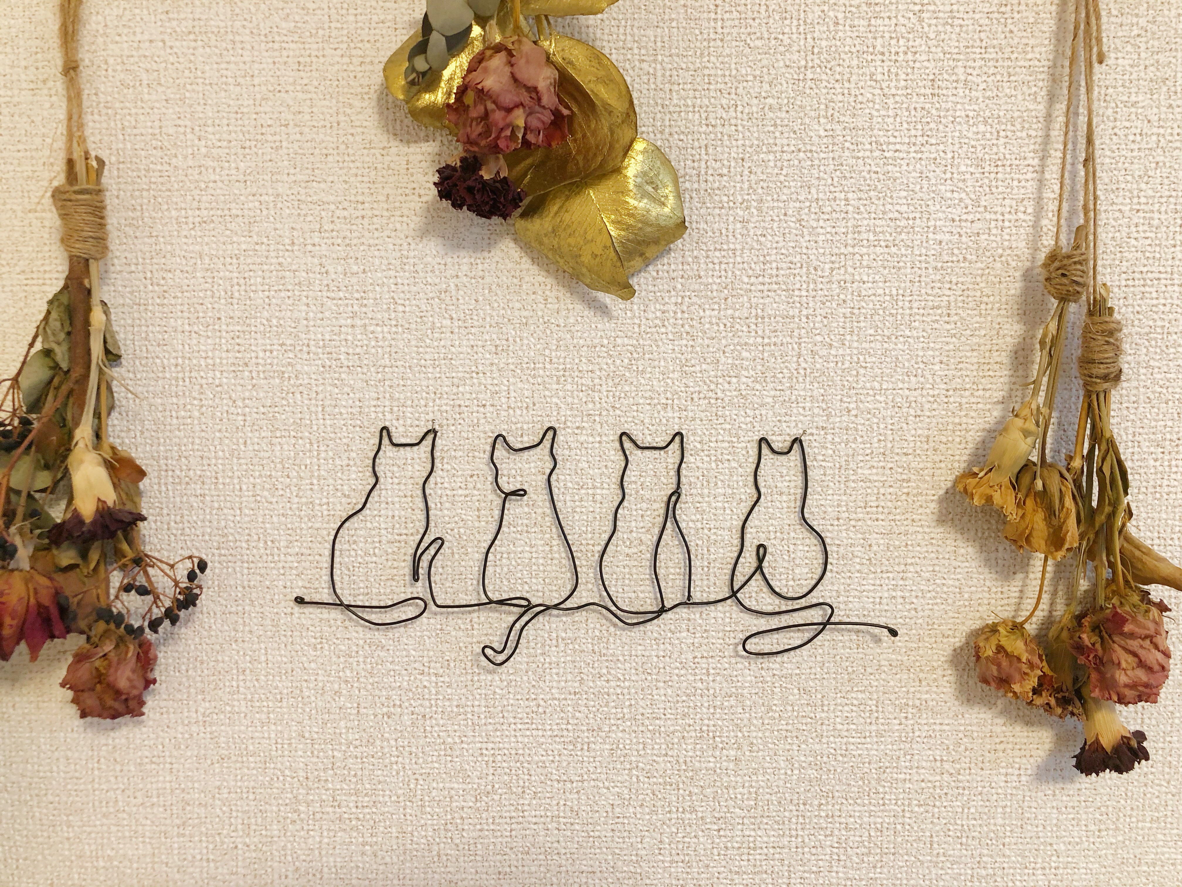 ワイヤークラフト＊半立体＊ねこ 猫 インテリア オブジェ #a #a オブジェ 猫 インテリア ワイヤークラフト＊半立体＊ねこ