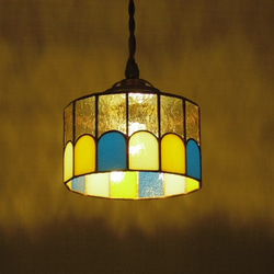 スカイブルーのペンダントライト、市松模様シリーズ4（白色LED電球