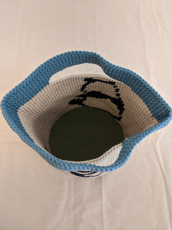 パンダの模様の手編みミニトートバッグ（ コットン 100%）パンダ　ミニトート 4枚目の画像