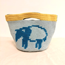 バクの模様の手編みミニトートバッグ（ コットン 100% ）動物　ミニトート 2枚目の画像
