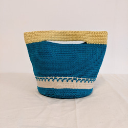 ヘビの模様の手編みミニトートバッグ（ コットン 100% ）ヘビ　ミニトート 2枚目の画像