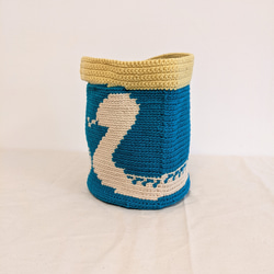 ヘビの模様の手編みミニトートバッグ（ コットン 100% ）ヘビ　ミニトート 3枚目の画像