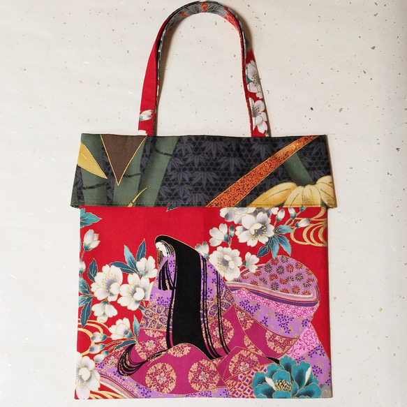 和柄の襟つきバッグ　輝夜姫に竹 3枚目の画像