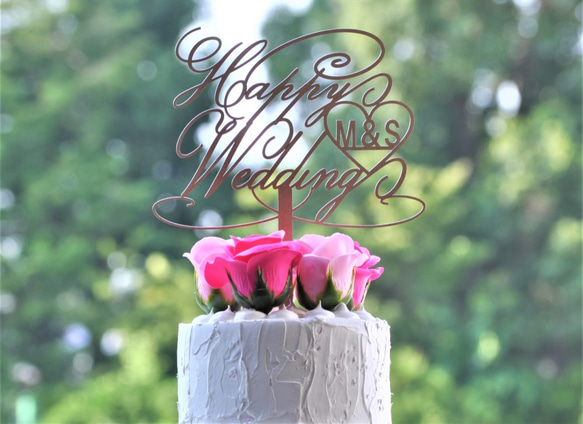 カスタム ”HappyWedding” ハート　 ケーキトッパー「結婚おめでとう!!」 1枚目の画像
