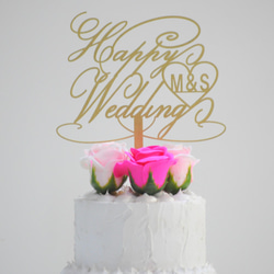 カスタム ”HappyWedding” ハート　 ケーキトッパー「結婚おめでとう!!」 5枚目の画像