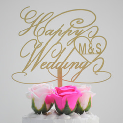 カスタム ”HappyWedding” ハート　 ケーキトッパー「結婚おめでとう!!」 6枚目の画像