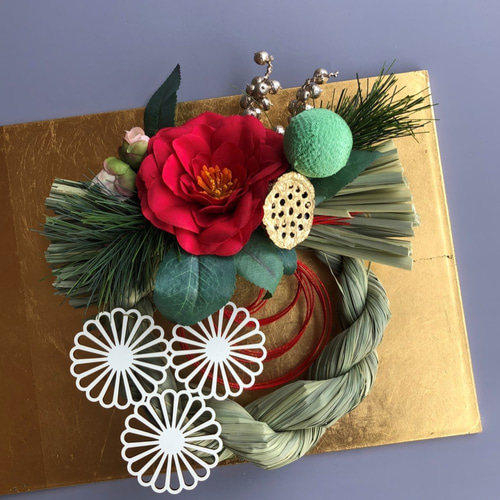 お正月しめ縄 大輪椿 白菊 しめ縄・しめ飾り makusaku giftshop