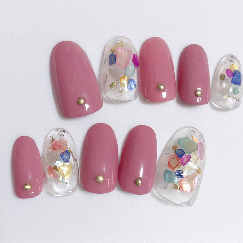 クラッシュシェル ピンク ネイルチップ（つけ爪） Kan＊nail