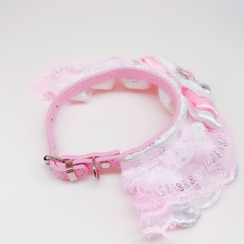 注文製作」可愛いピンク色レース 猫 首輪 犬 首輪 おしゃれ お出かけ用  