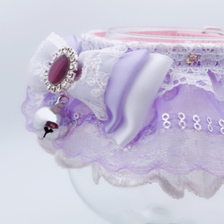 「注文製作」すみれ色 紫 レース リボン  ペットドレス 可愛い 猫 犬 首輪 おしゃれ お出かけ用 2枚目の画像