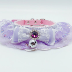 「注文製作」すみれ色 紫 レース リボン  ペットドレス 可愛い 猫 犬 首輪 おしゃれ お出かけ用 5枚目の画像